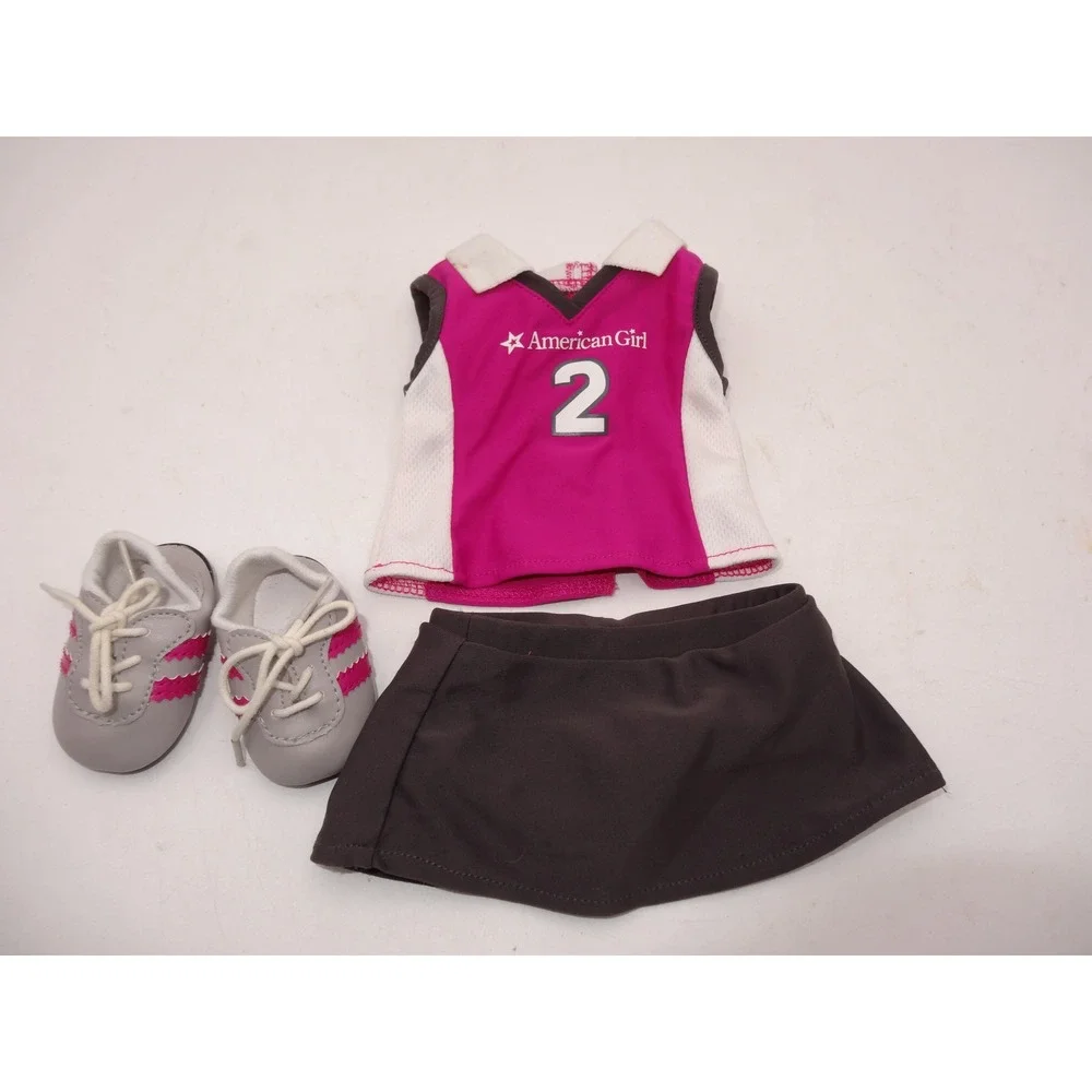 American Girl Doll Truly Me Lacrosse Outfit Pink Gray Jersey Skirt Cleats